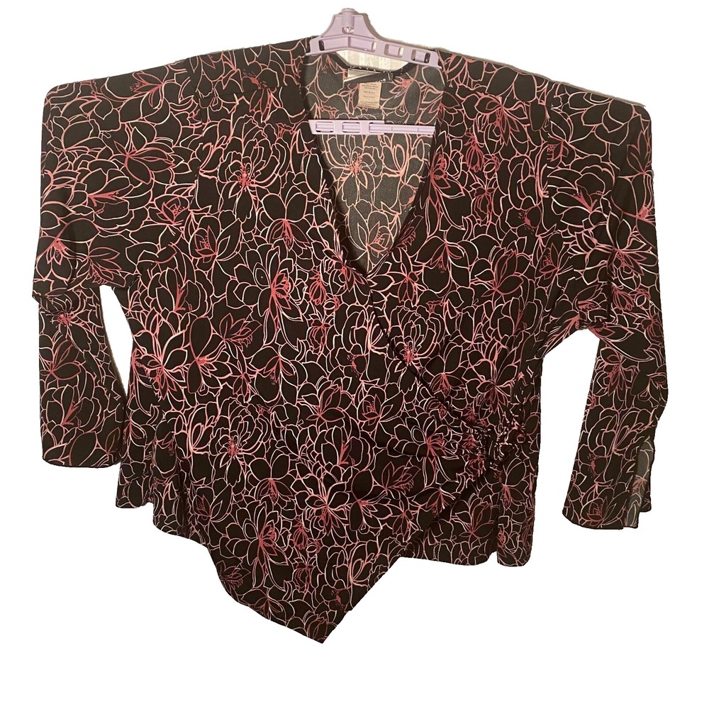 Fashion Bug Women Multicolor Abstract Floral Print Wrapped Blouse Top Size 22/24